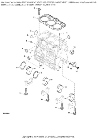 John Deere 1025R Compact Utility Tractor (with 54D, 60D Mower Deck and 260 Backhoe) Parts Catalogue Manual (PC11842)