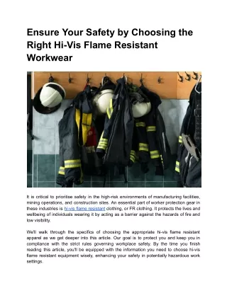 Apr. 26, 2024 - Ensure Your Safety by Choosing the Right Hi-Vis Flame Resistant Workwear