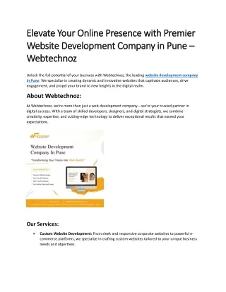 Elevate Your Online Presence with Premier Website Development Company in Pune - Webtechnoz