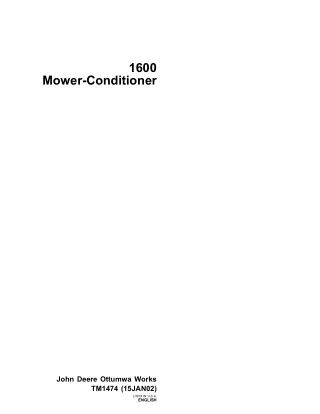 John Deere 1600 Mower Conditioner Service Repair Manual (tm1474)