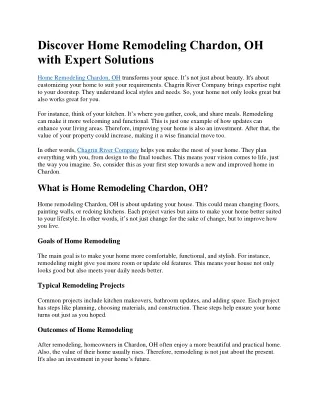 Discover Home Remodeling Chardon, OH with Expert Solutions