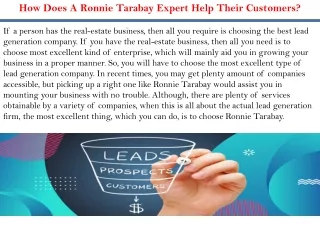 How Does A Ronnie Tarabay Expert Help Their Customers?