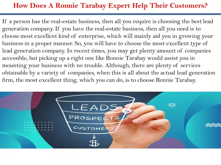 how does a ronnie tarabay expert help their