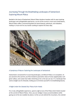 Breathtaking Landscapes of Switzerland: Exploring Mount Pilatus