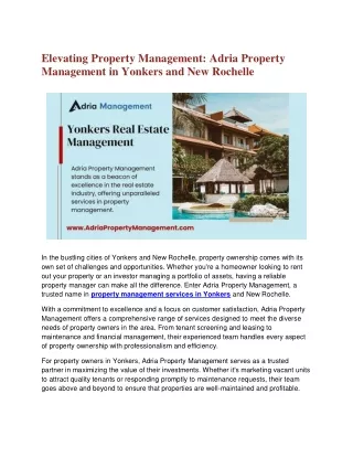 Elevating Property Management Adria Property Management in Yonkers and New Rochelle