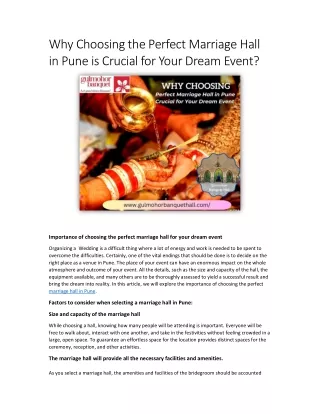 Why Choosing the Perfect Marriage Hall in Pune is Crucial for Your Dream Event
