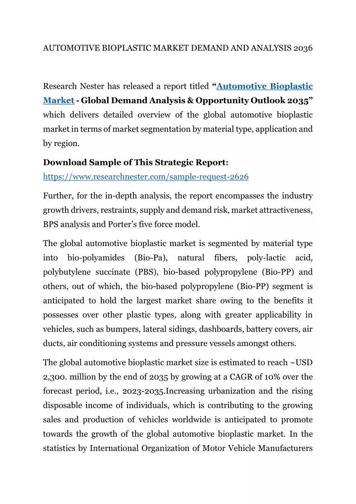 automotive bioplastic market demand and analysis