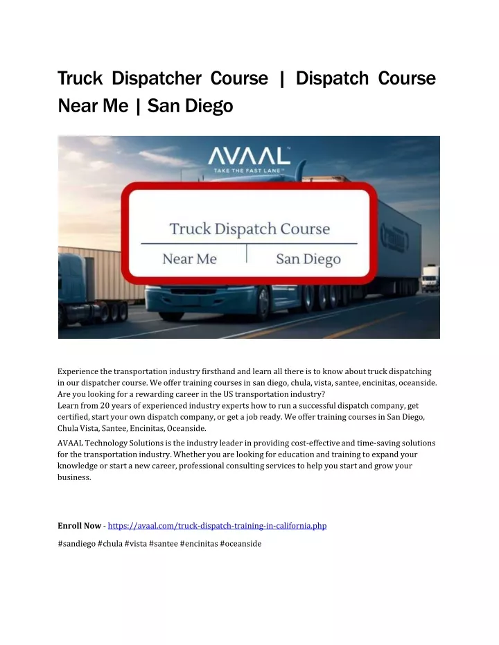 truck dispatcher course dispatch course near