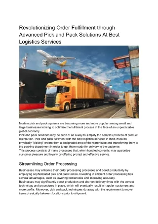 Revolutionizing Order Fulfillment through Advanced Pick and Pack Solutions At Best Logistics Services