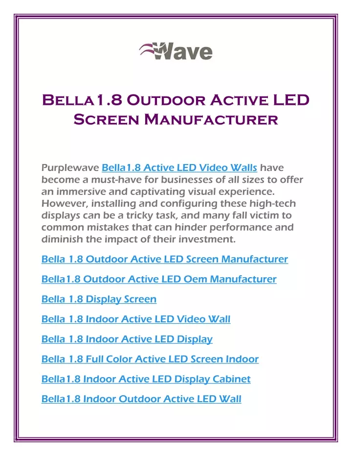 bella1 8 outdoor active led screen manufacturer