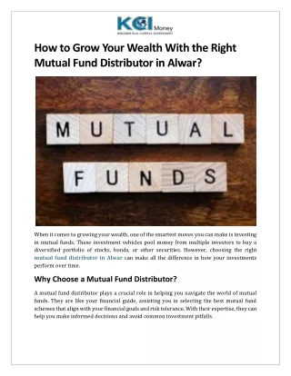How to Grow Your Wealth With the Right Mutual Fund Distributor in Alwar