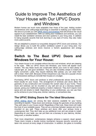 Guide to Improve The Aesthetics of Your House with Our UPVC Doors and Windows