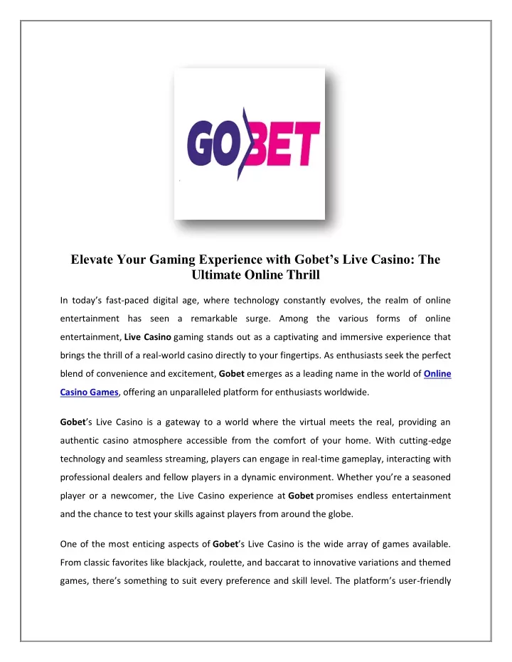 elevate your gaming experience with gobet s live