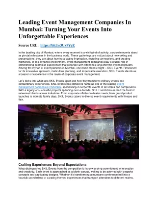 Leading Event Management Companies In Mumbai- Turning Your Events Into Unforgettable Experiences