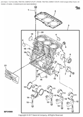 John Deere 3120 Compact Utility Tractor Parts Catalogue Manual (PC9392)