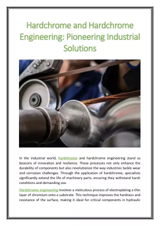 Hardchrome and Hardchrome Engineering Pioneering Industrial Solutions