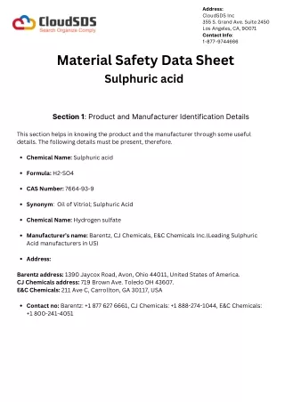 Sulphuric Acid Material Safety Data Sheet Free PDF Download