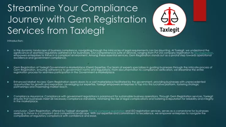 streamline your compliance journey with gem registration services from taxlegit