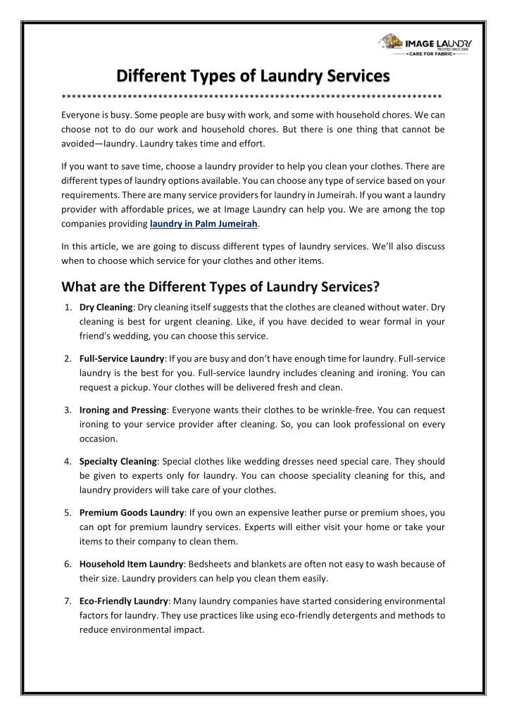 different types of laundry services