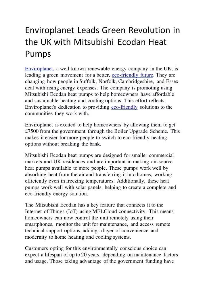 enviroplanet leads green revolution in the uk with mitsubishi ecodan heat pumps