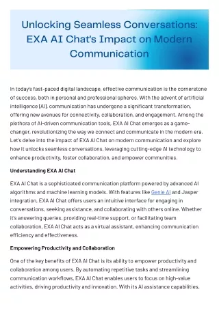 Unlocking Seamless Conversations: EXA AI Chat's Impact on Modern Communication