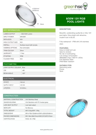 8/35W LED Blue Pool Light in Perth By Greenhse Technologies