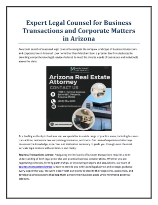 Expert Legal Counsel for Business Transactions and Corporate Matters in Arizona