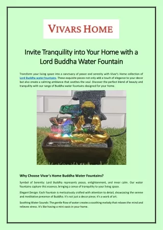 Invite Tranquility into Your Home with a Lord Buddha Water Fountain