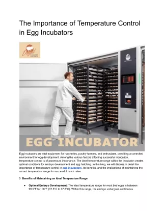 The Importance of Temperature Control in Egg Incubators