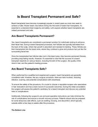 Is Beard Transplant Permanent and Safe_.docx