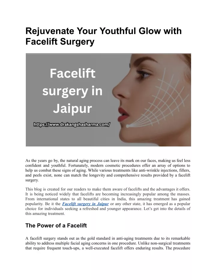 rejuvenate your youthful glow with facelift