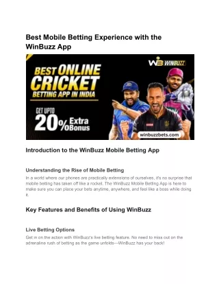 Best Mobile Betting Experience with the WinBuzz App