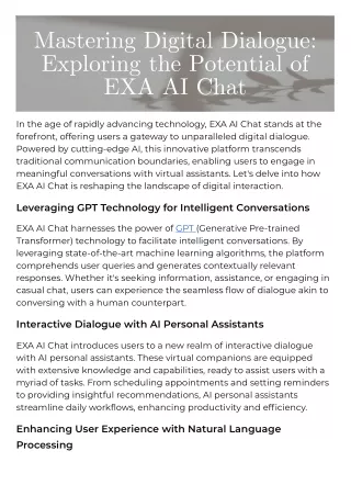 Mastering Digital Dialogue: Exploring the Potential of EXA AI Chat