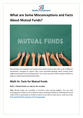 What are Some Misconceptions and Facts About Mutual Funds