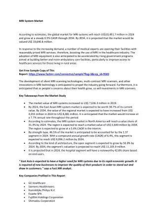 MRI System Market Size, Share & Trends Analysis Report By Forecasts, 2024 - 2034