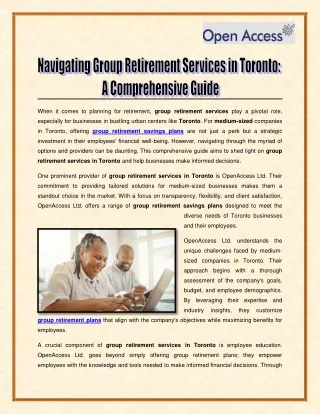 Navigating Group Retirement Services in Toronto - A Comprehensive Guide