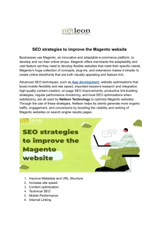 SEO strategies to improve the Magento website