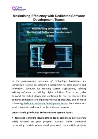 Dedicated Software Development Teams-OnlyGeniuses