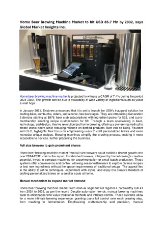 Home Beer Brewing Machine Market to hit USD 85.7 Mn by 2032