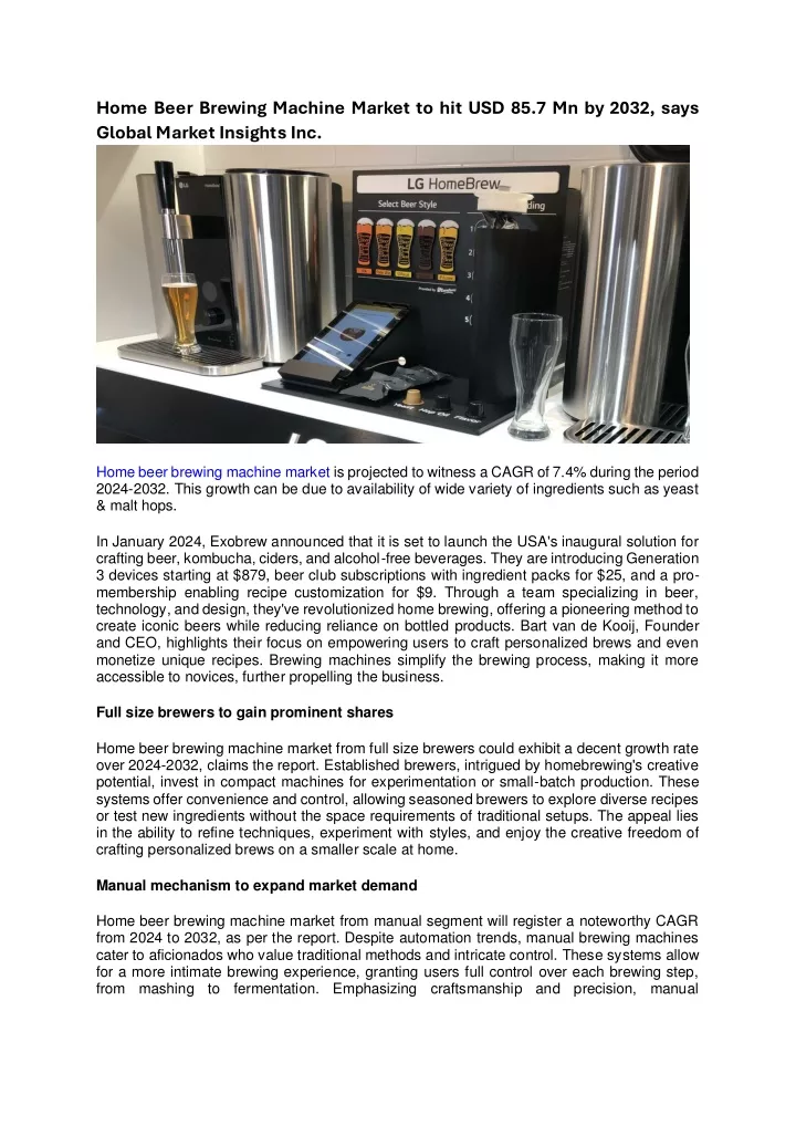 home beer brewing machine market