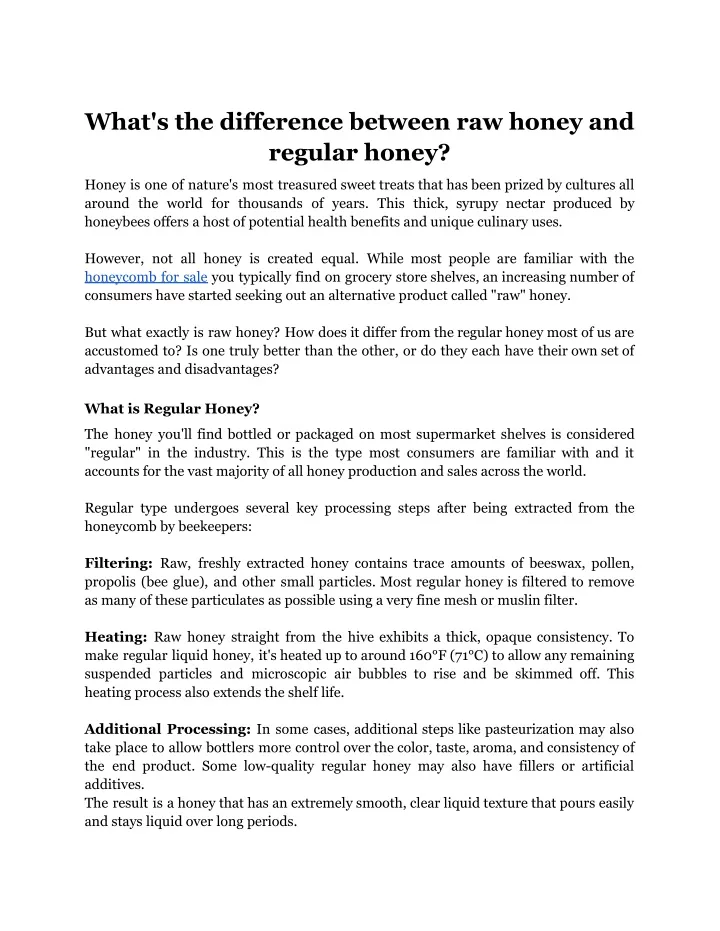 what s the difference between raw honey