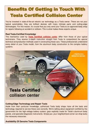 Benefits Of Getting in Touch With Tesla Certified Collision Center