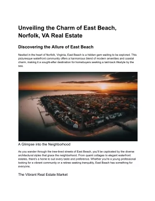 Unveiling the Charm of East Beach, Norfolk, VA Real Estate
