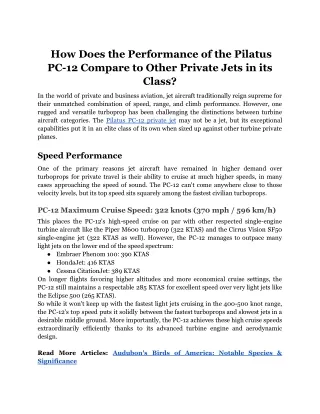 How Does the Performance of the Pilatus PC-12 Compare to Other Private Jets in its Class