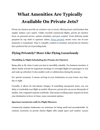 What Amenities Are Typically Available On Private Jets
