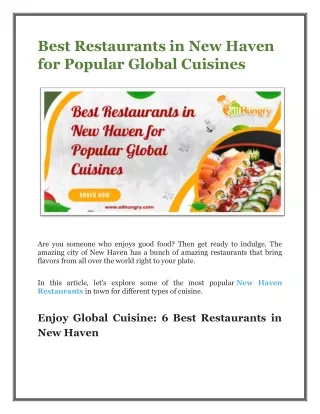 Best Restaurants in New Haven for Popular Global Cuisines - allHungry