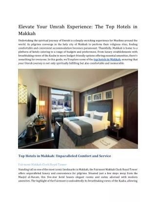 Elevate Your Umrah Experience_ The Top Hotels in Makkah