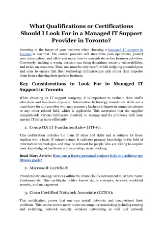 What Qualifications or Certifications Should I Look For in a Managed IT Support Provider in Toronto