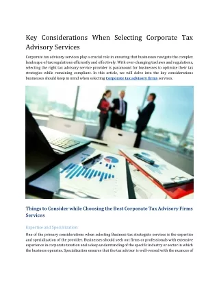 Key Considerations When Selecting Corporate Tax Advisory Services