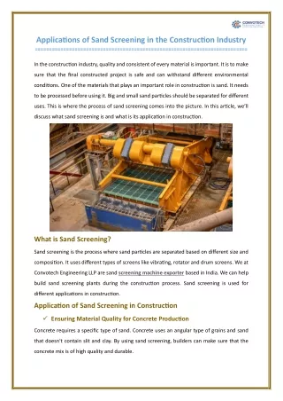 Applications of Sand Screening in the Construction Industry